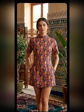 ZARA Bibrant Patterned Short Sleeve Dress, SIZE M.